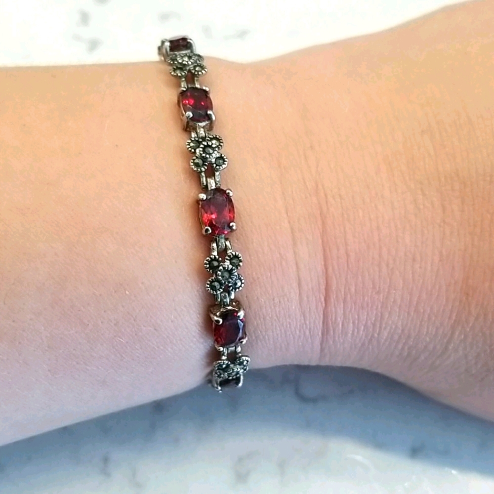 Garnet & Sterling Silver Tennis Bracelet